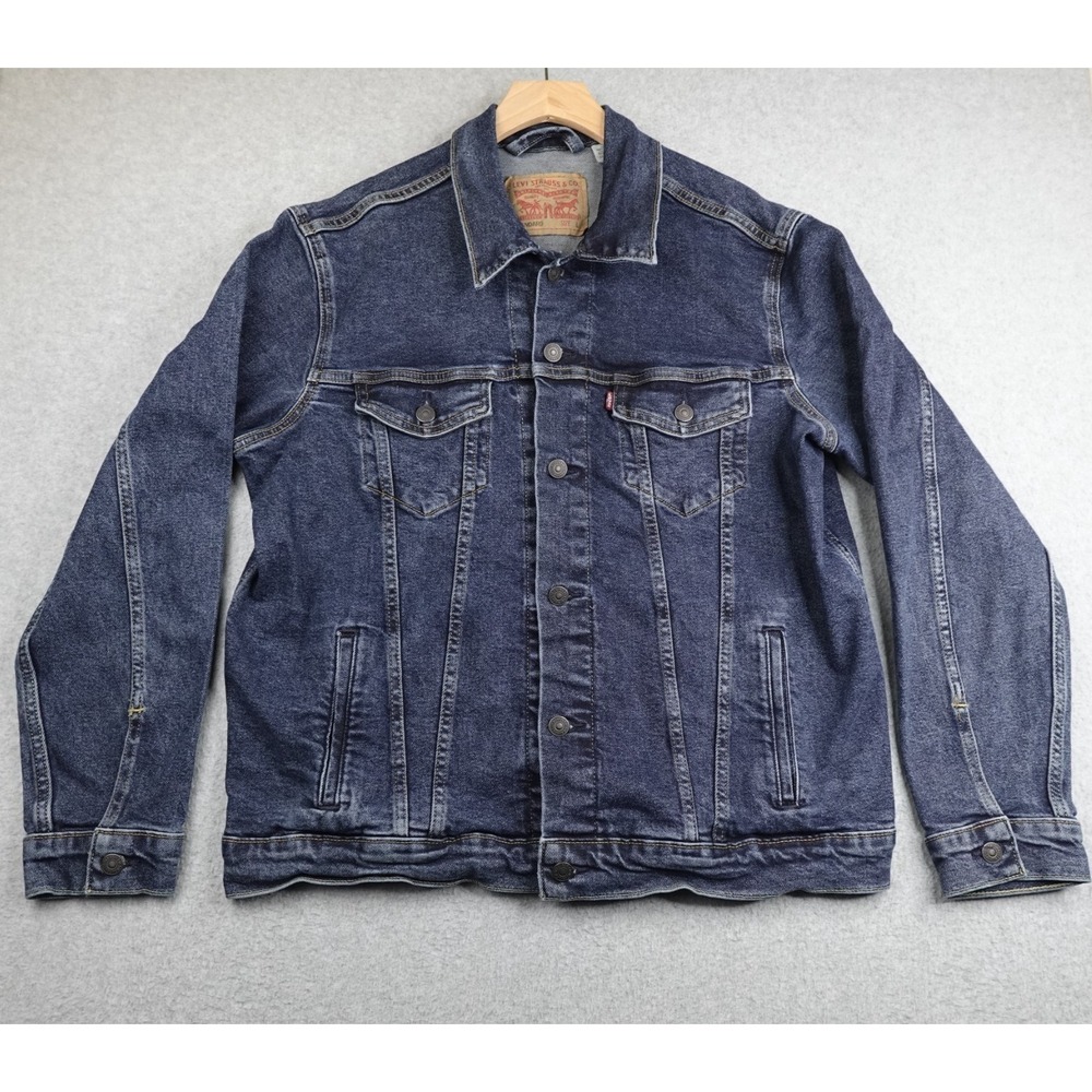 Levis Denim Jacket Mens Large Blue Dark Wash Trucker Button Standard Fit Chore